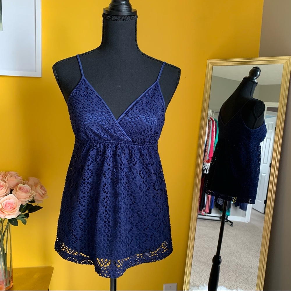 Express Blue Lace Wrap Front Tank Top S
